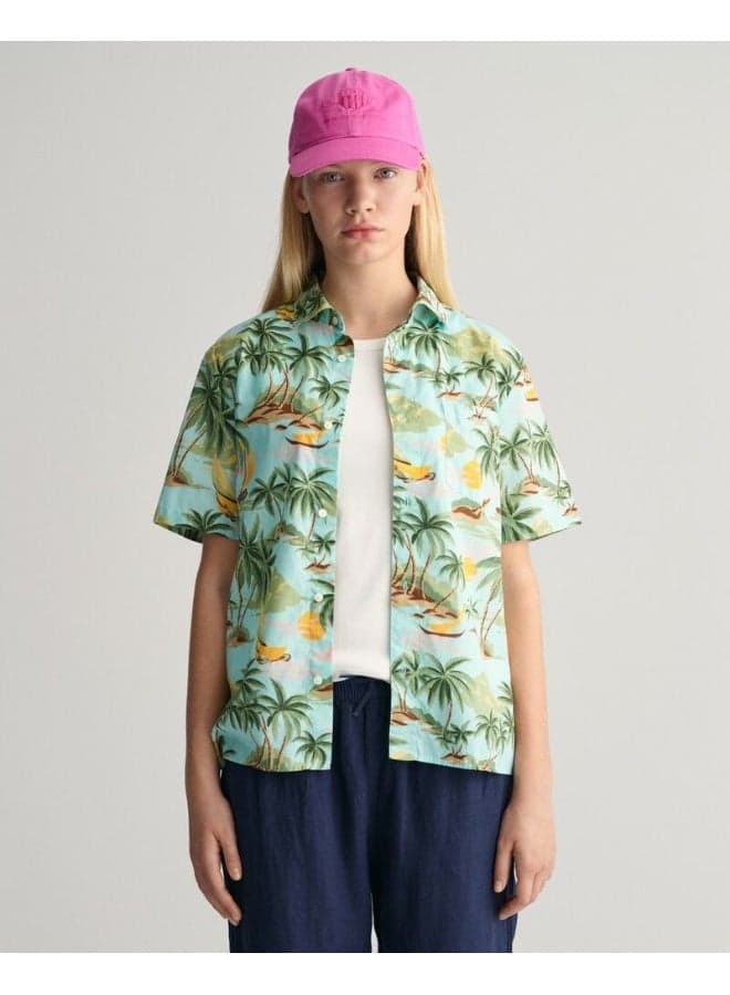 Gant Teens Palm Print Cotton Short Sleeve Shirt - Image 1