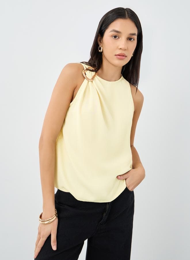 Styli Yellow Sleeveless Blouse with Buckle Detail - Image 1