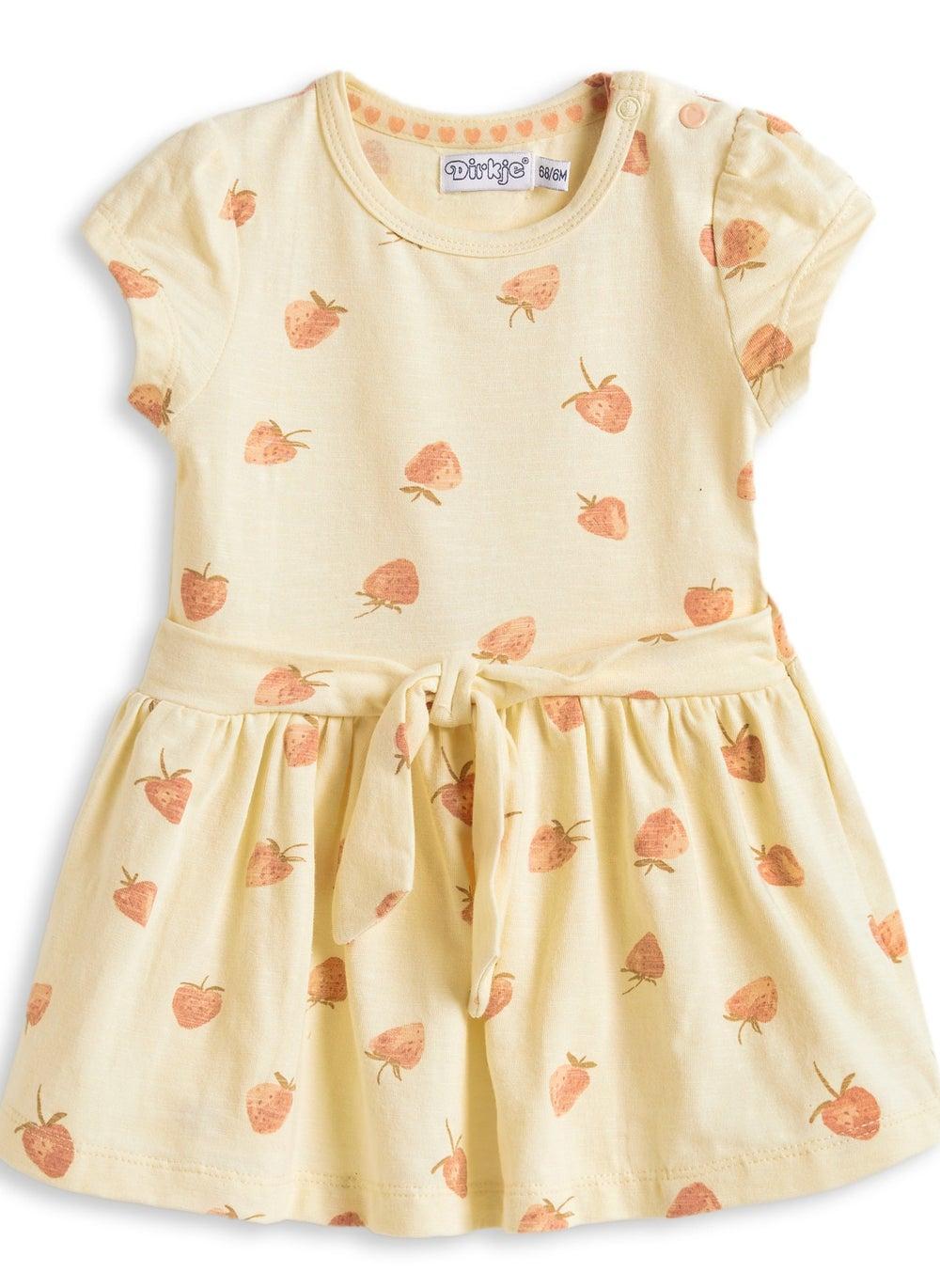 Strawberry Print Girls Dress with Tie Waist - Image 1