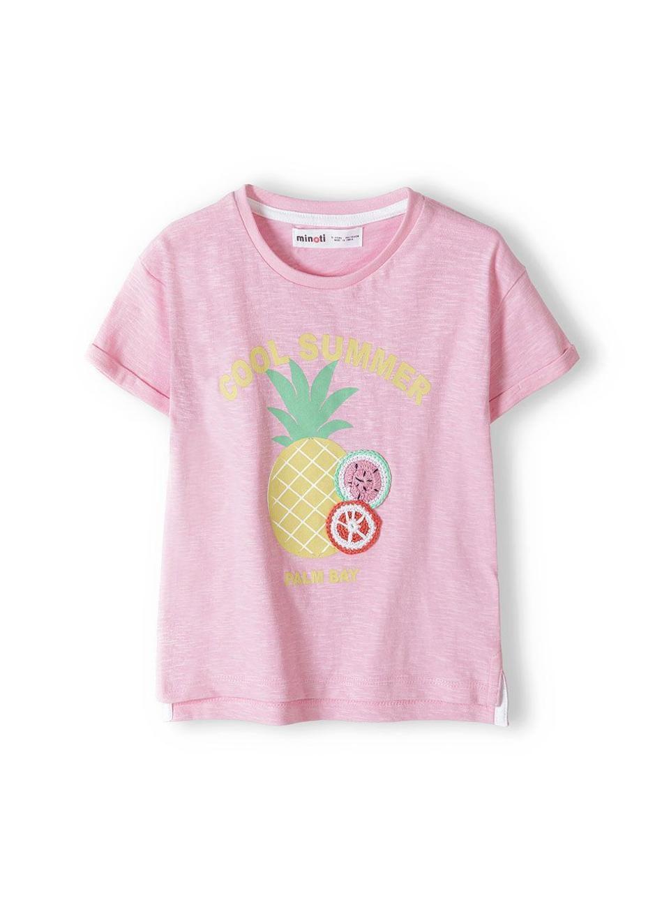 Girls Light Pink Slub T-Shirt with Crochet Applique - Image 1
