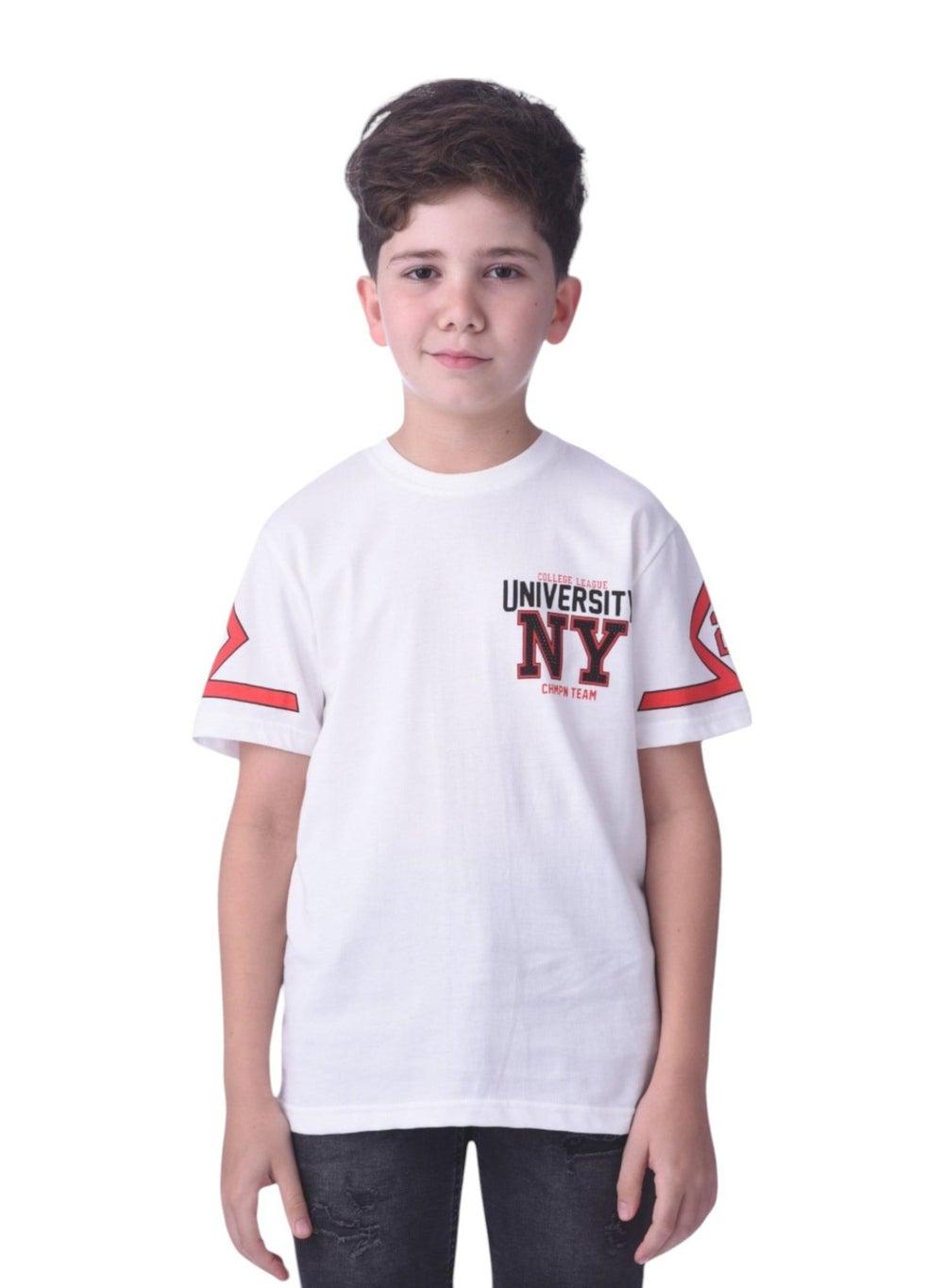 Victor and Jane Boys' White University NY Printed T-Shirt - Image 1