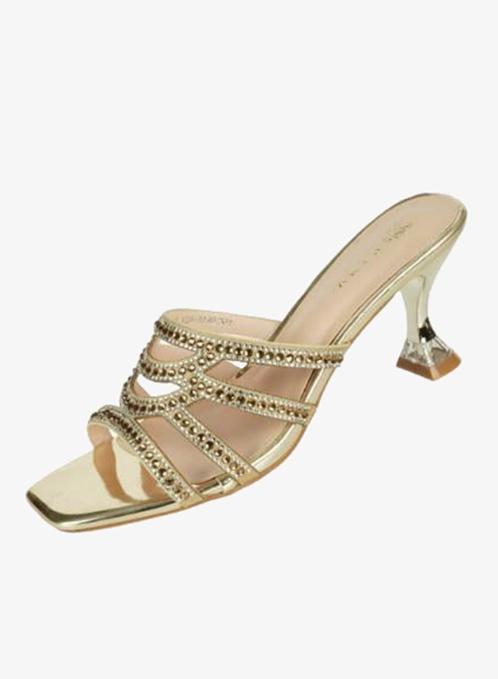 221-241 Zayna Ladies Kitten Heel Sandals 15C8618-624 Gold - Image 1