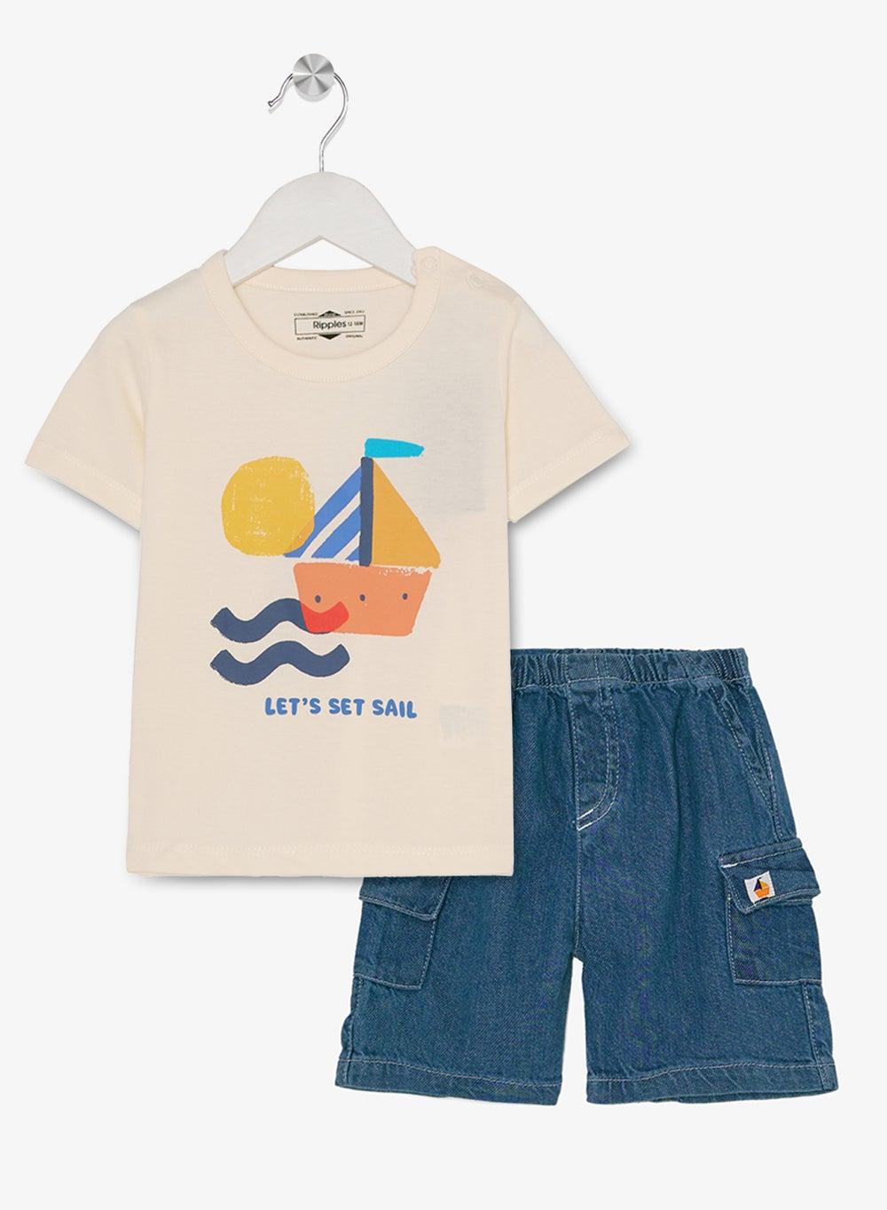 Boys Sailboat Tee and Shorts Summer Set - Image 1
