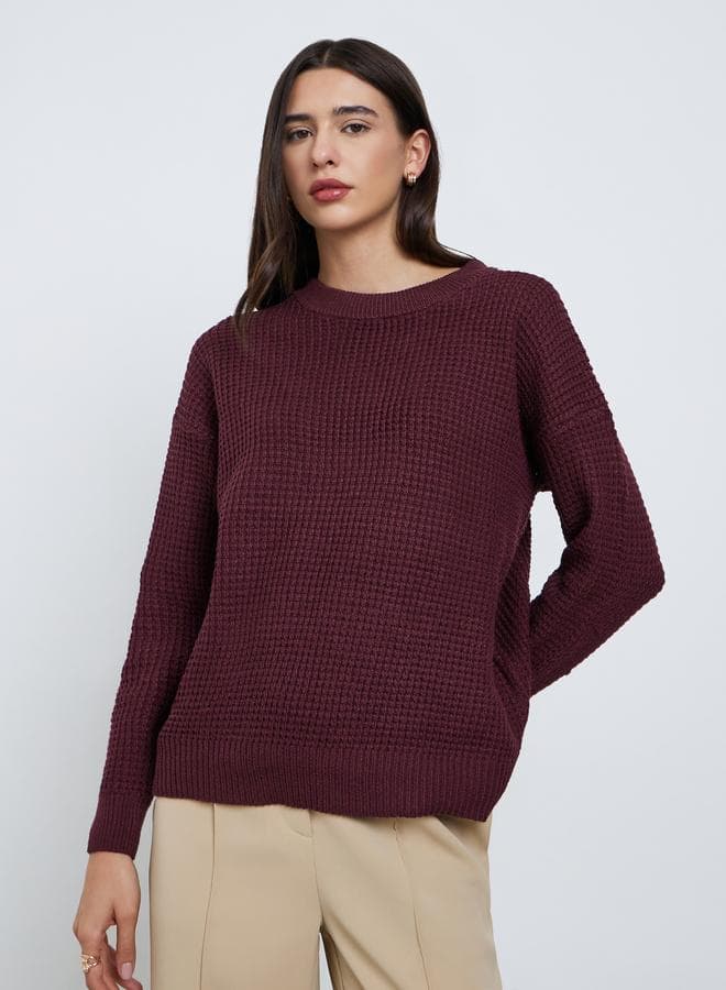 Styli Burgundy Textured Knit Sweater - Image 1