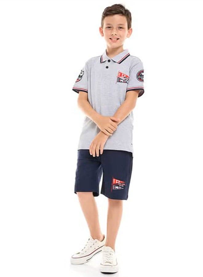 Boys Grey & Navy 2-Piece Polo Shirt and Shorts Set - Image 1