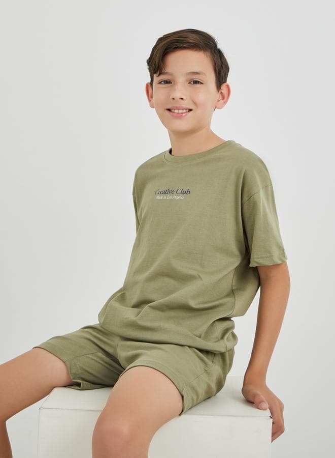 Styli Boys Typography Print Oversized T-Shirt and Shorts Set - Image 1