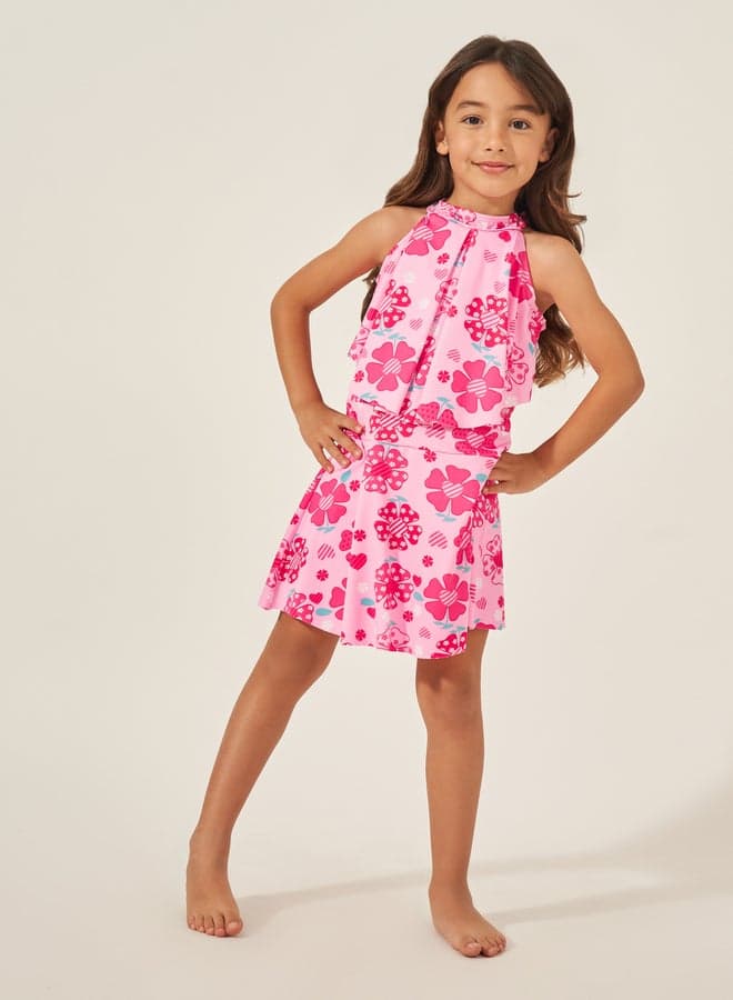 Styli Kids Pink Floral Swimsuit - Image 1
