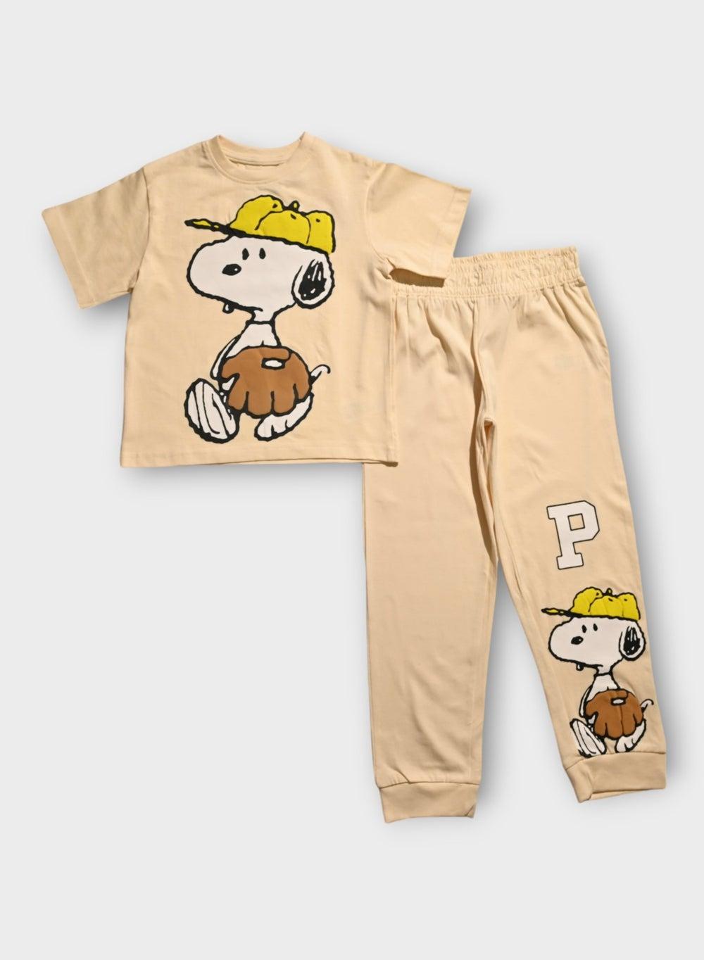 Snoopy Printed Toddler Pajama Set, White - Image 1