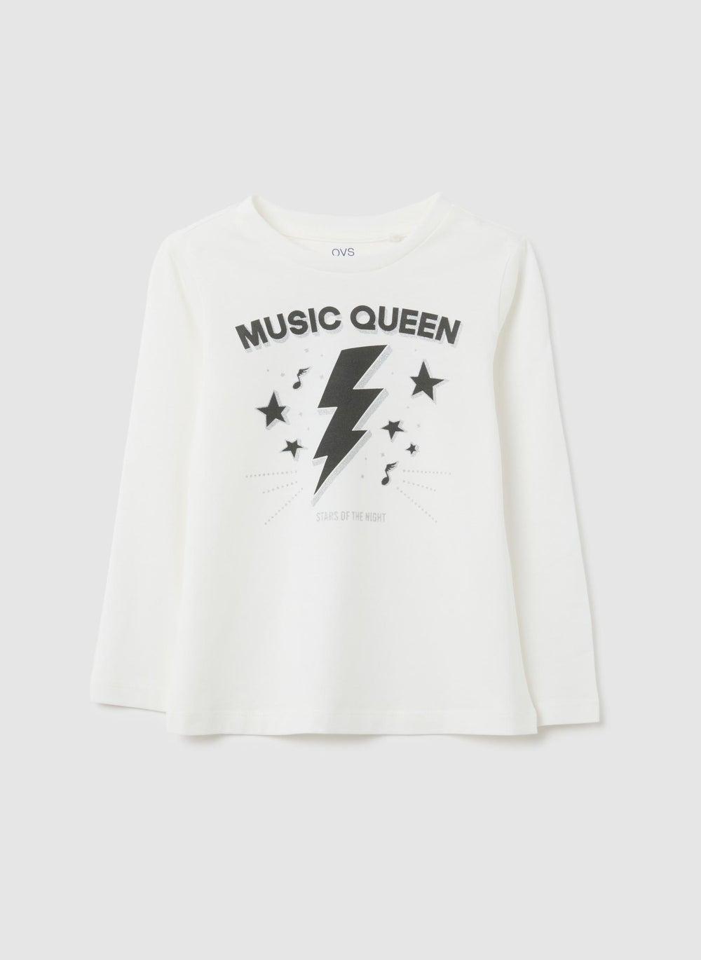 OVS Girls' White Cotton T-Shirt with Glitter Star - Image 1