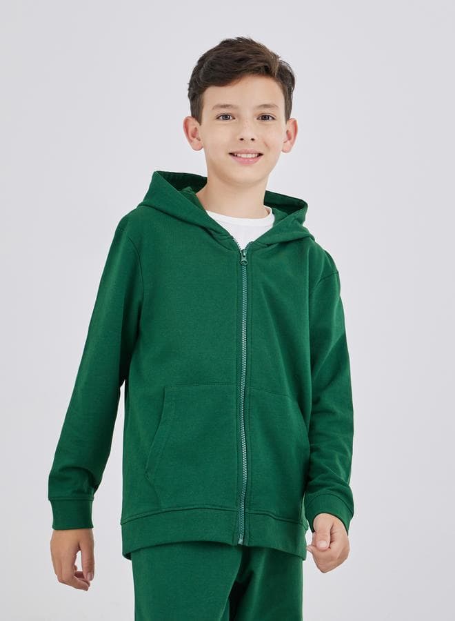 School Uniform Green Full Zip Hoodie with Pockets - Image 1
