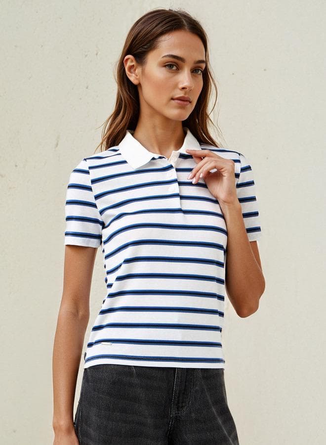 Lee Cooper Striped Cotton Polo T-Shirt for Women - Image 1