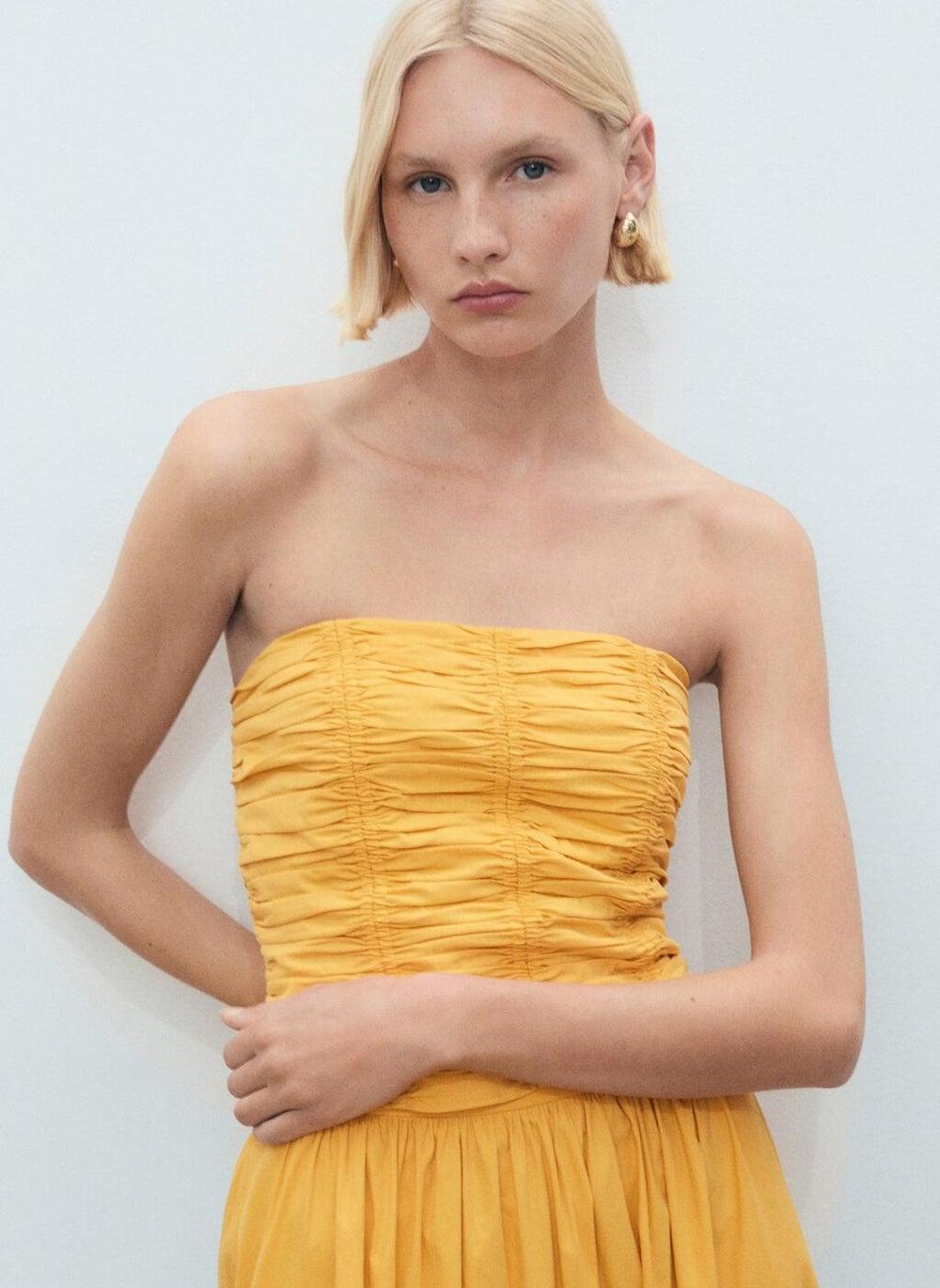 Ruched Strapless Cotton Bandeau Top - Image 1