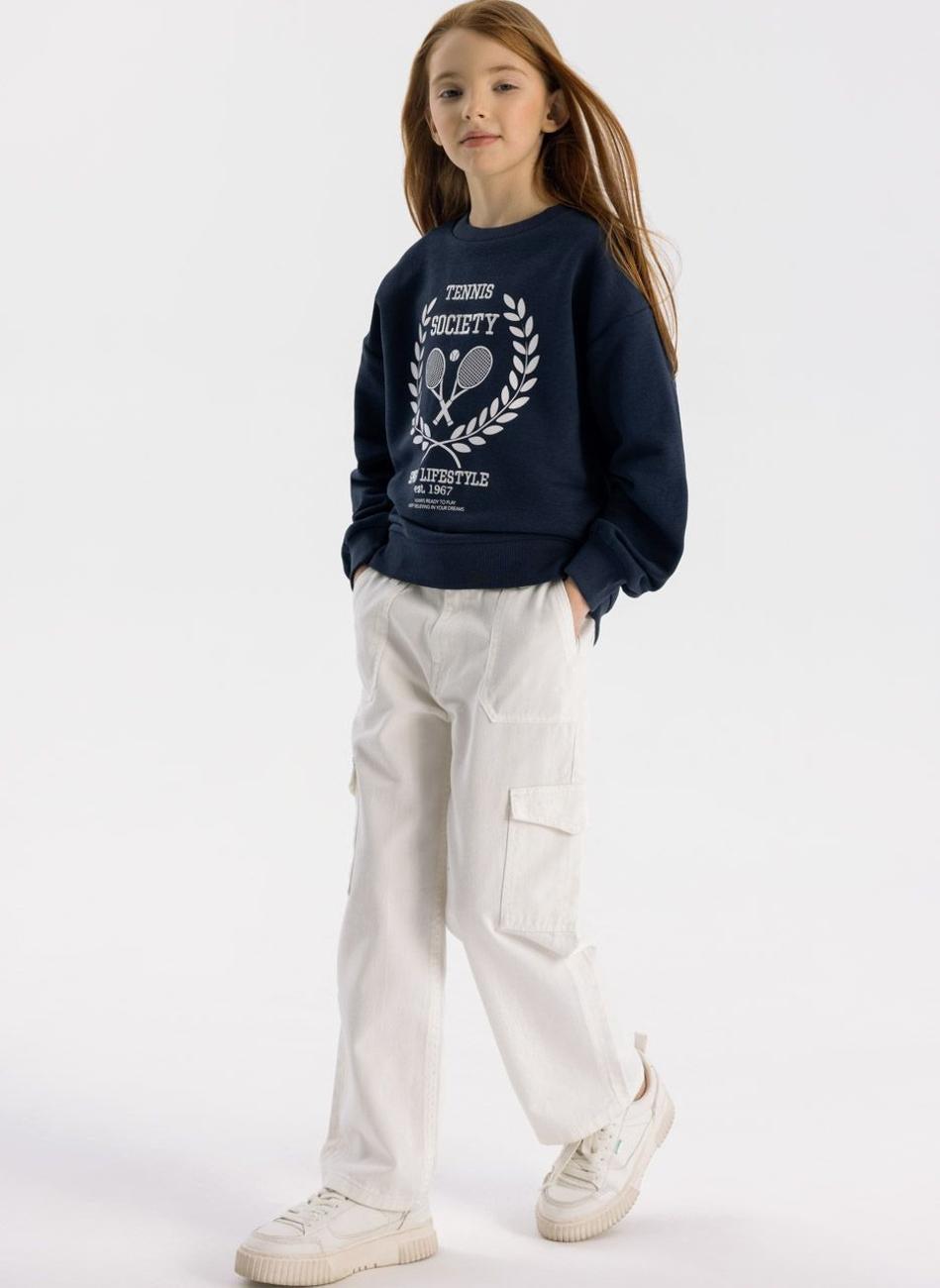 Girls White Wide Leg Cargo Trousers - Image 1