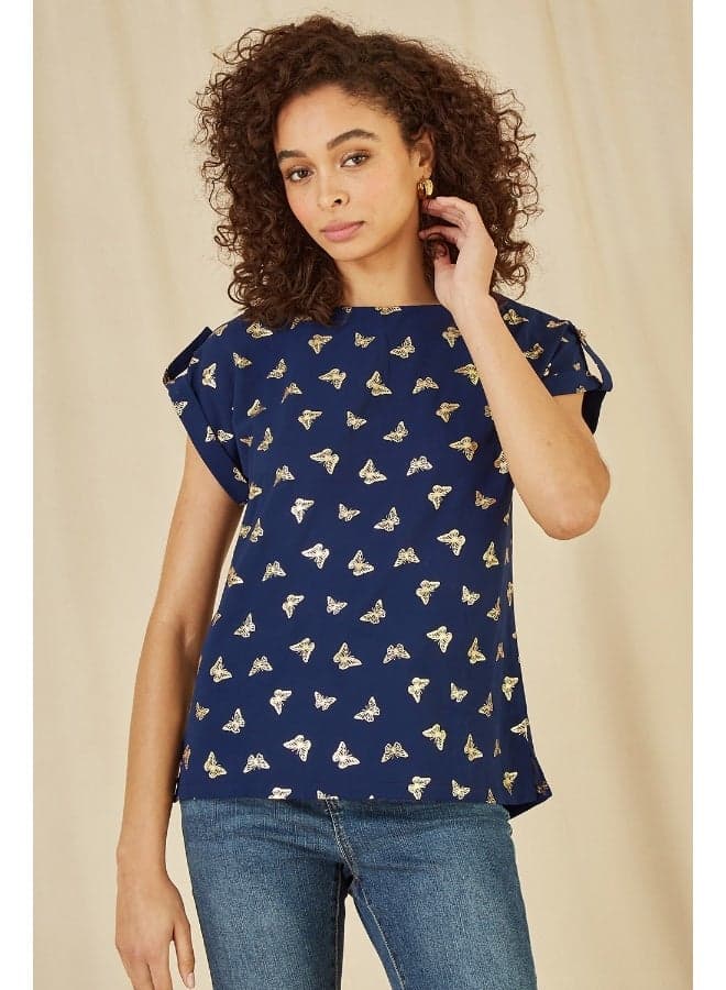 Foil Butterfly Print Relaxed Fit Tunic Top - Image 1