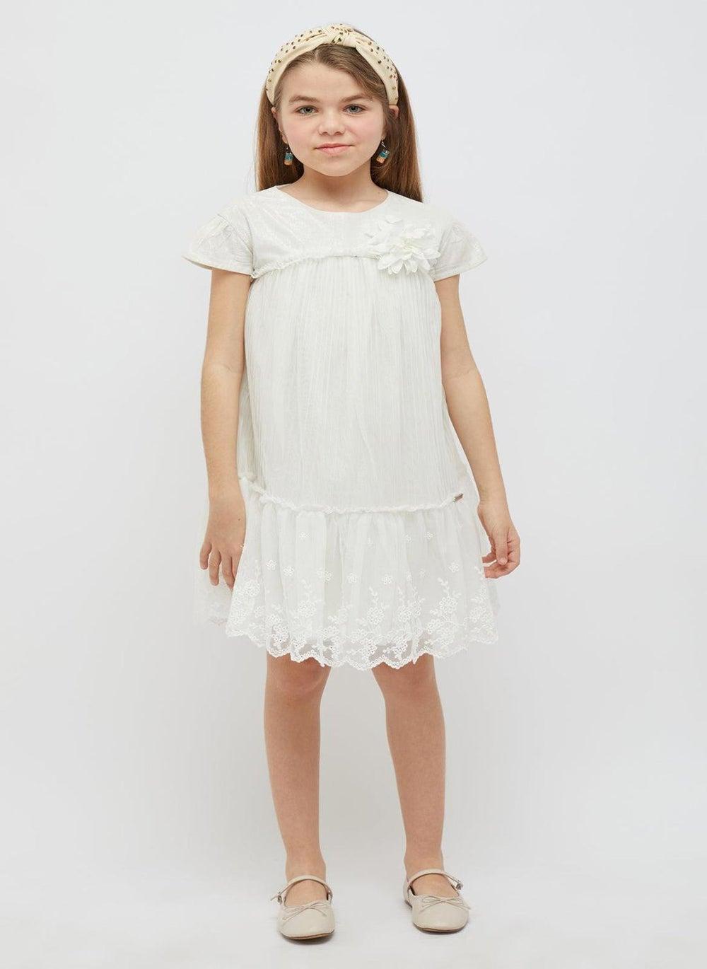 Lace Trimmed Girls White Dress - Image 1