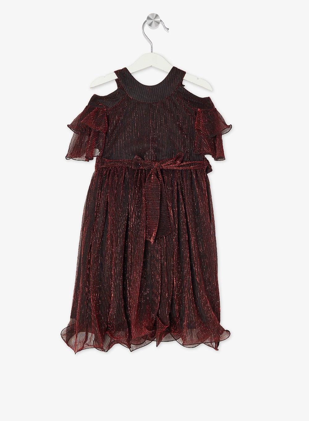 Little Cold Shoulder Solid Dress for Girls - Image 1