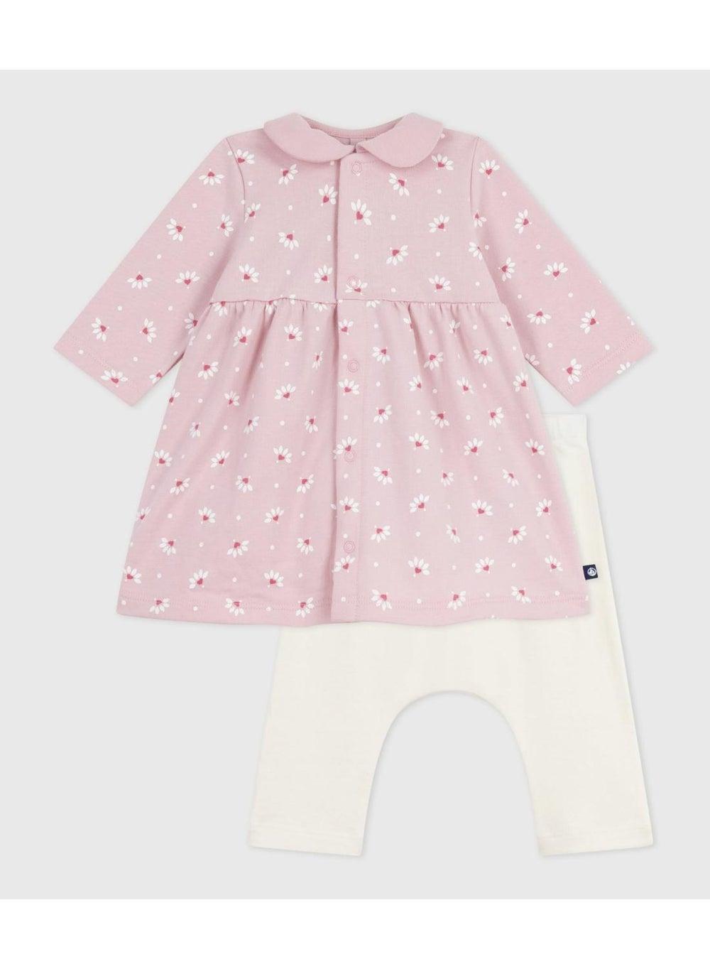Heart and Flower Print Dress with Cotton Leggings - Image 1
