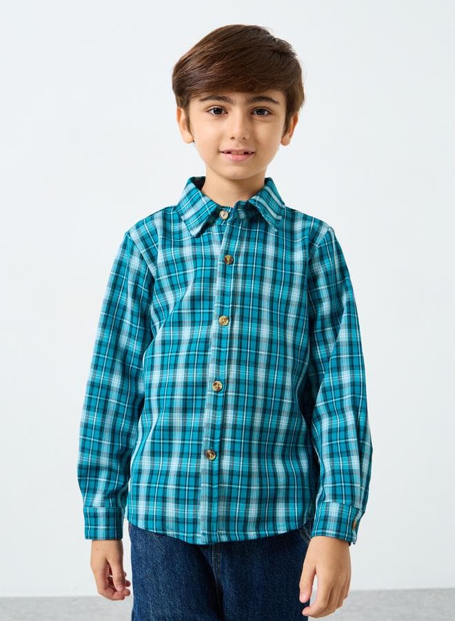 Styli Boys Blue Checkered Long Sleeve Shirt - Image 1
