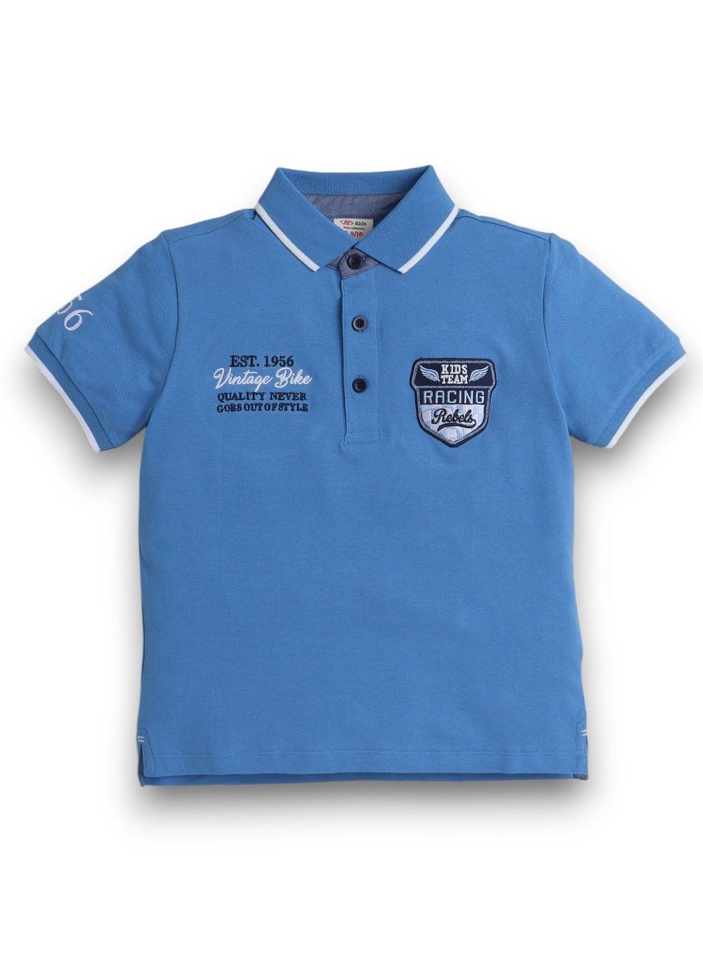 Senior Boys' Blue Polo T-Shirt with Embroidered Label - Image 1