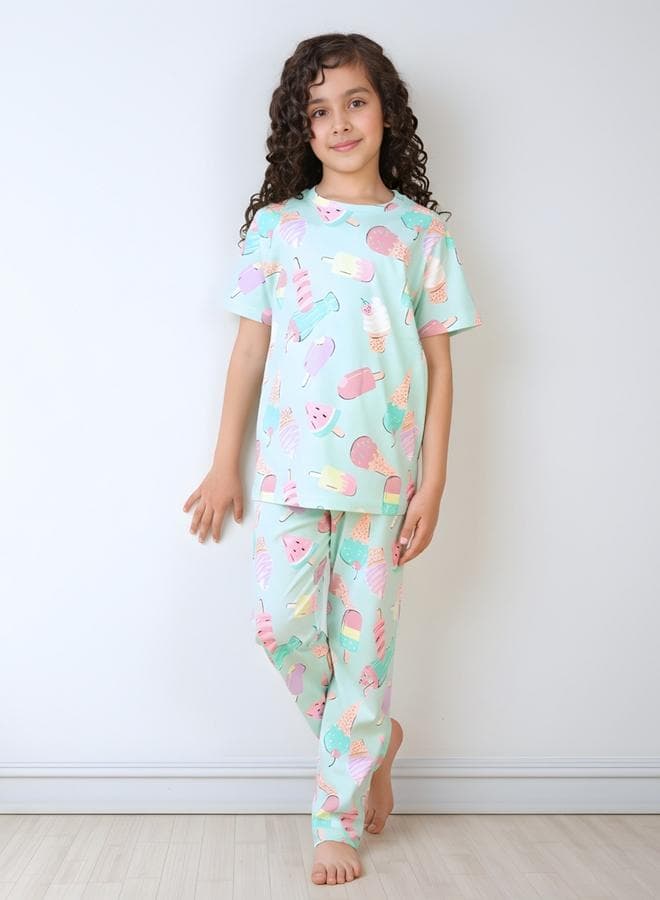 Anthrilo Ice Cream Print Girls T-Shirt Pyjama Set - Image 1