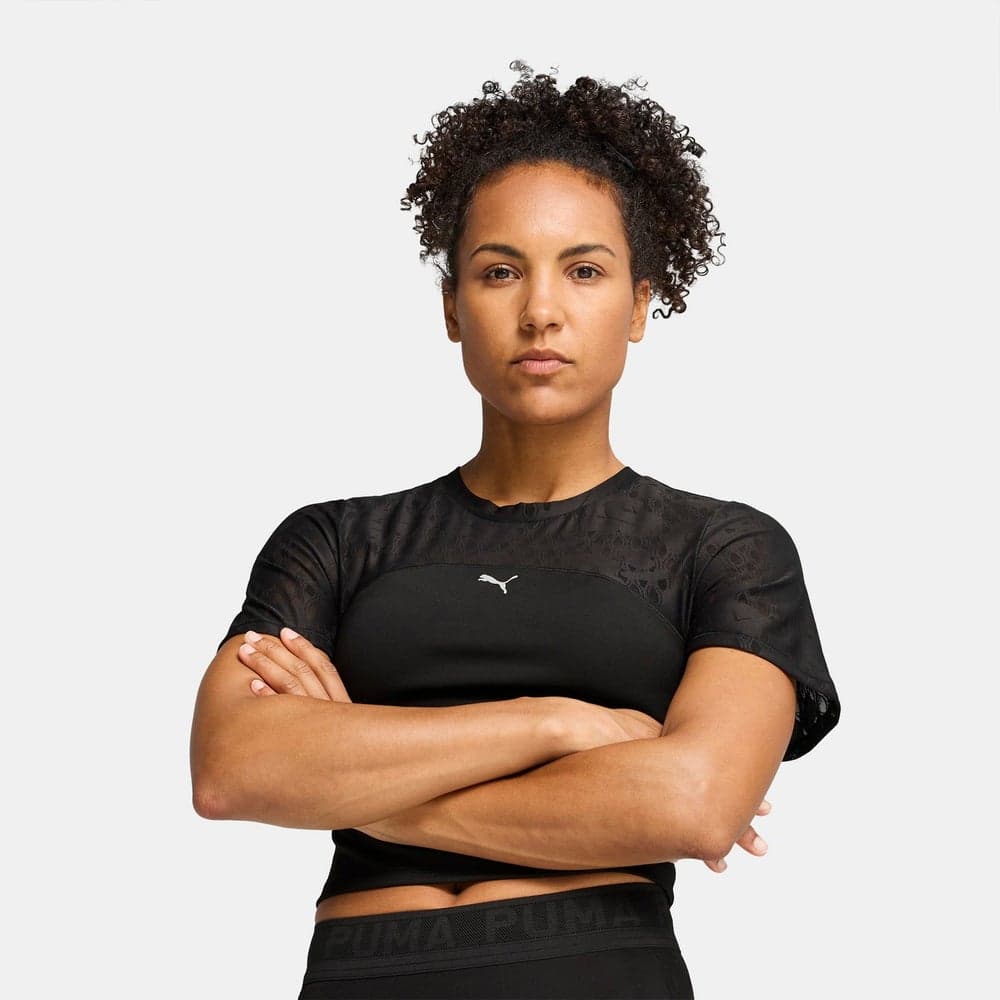 Women's Lace Crop Top with dryCELL and Mesh Sleeves - Image 1