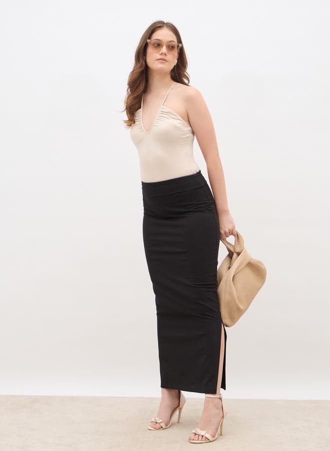 Styli Black Bodycon Maxi Skirt with Wide Waistband - Image 1