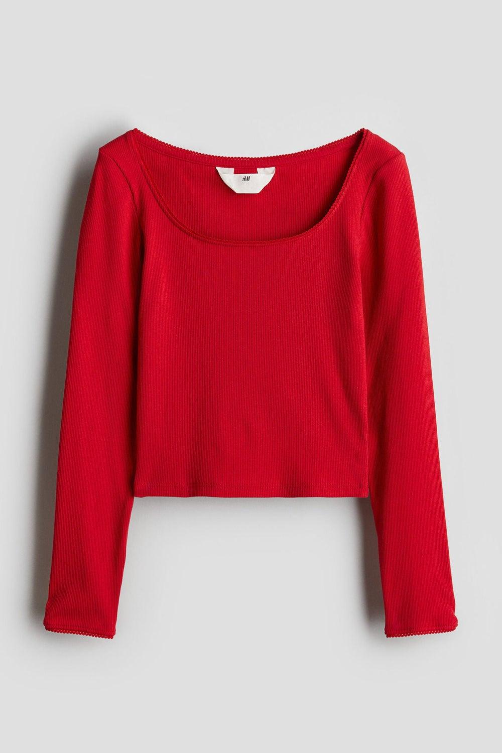 Picot-Trimmed Ribbed Cotton Jersey Top - Image 1