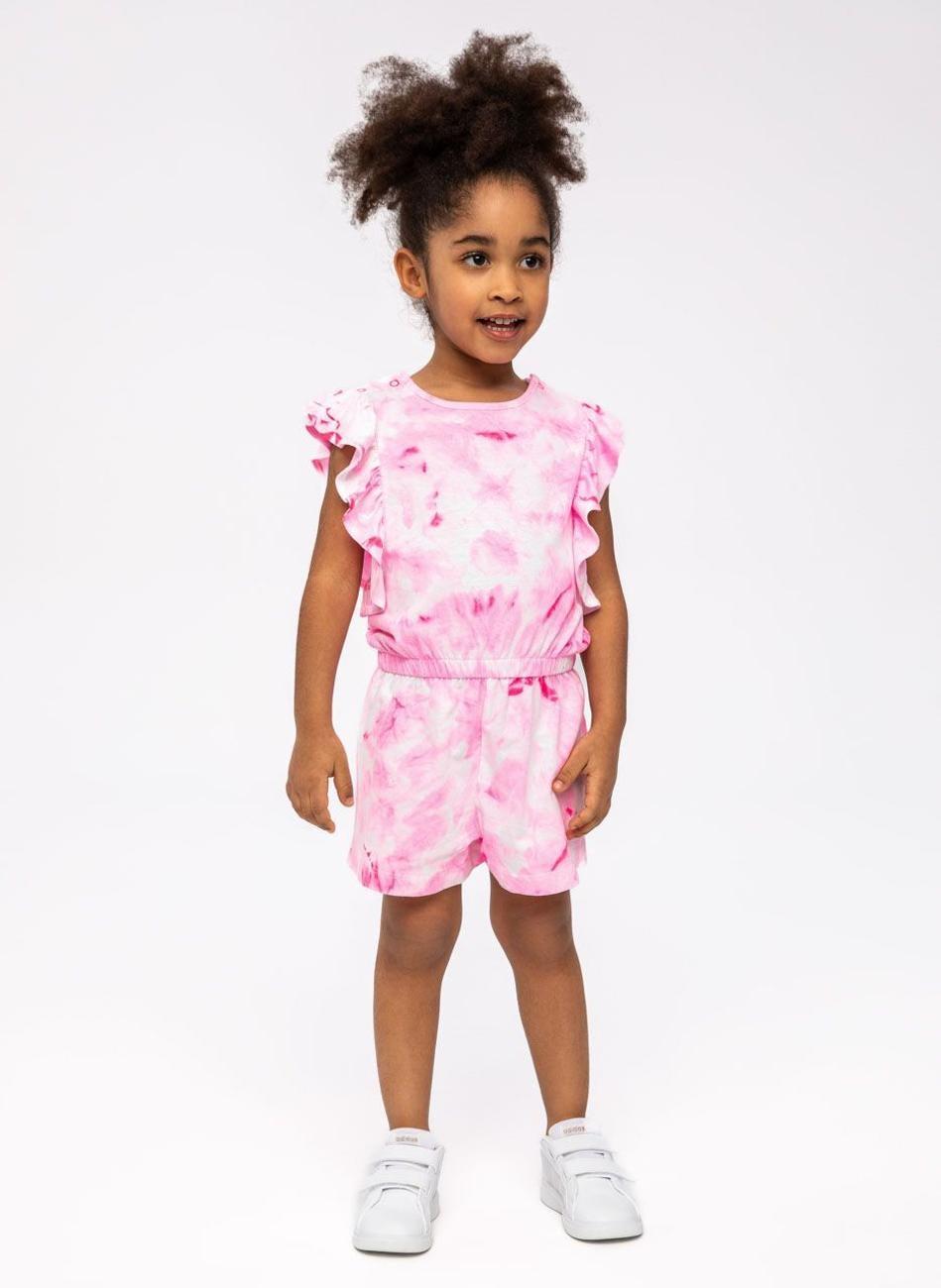 Pink Girls Frilled Sleeve Printed Playsuit - Image 1