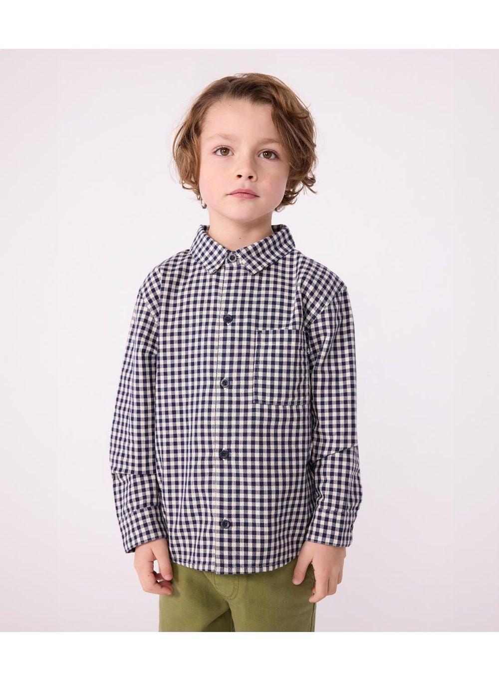Boys' Checked Cotton Poplin Shirt - Image 1