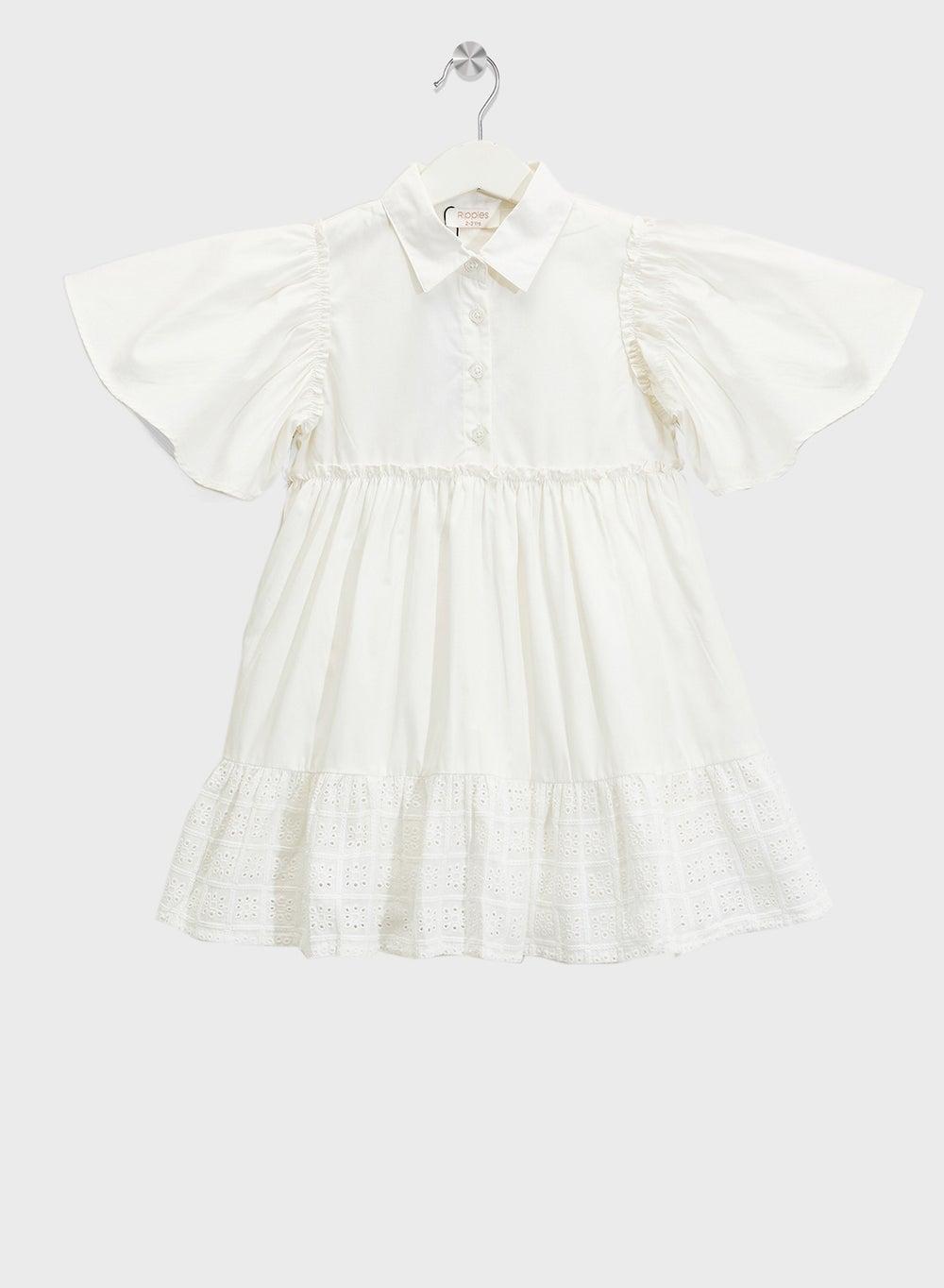 Eyelet Ruffle White Mini Dress for Girls - Image 1