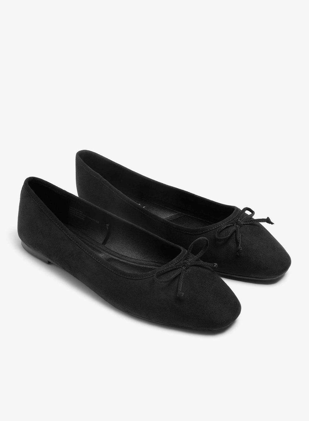 Black Wide Fit Ballet Pumps with Bow Detail - Image 1