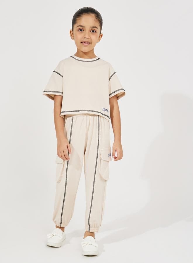 Girls Overlock Seam Boxy T-Shirt & Joggers Set - Image 1