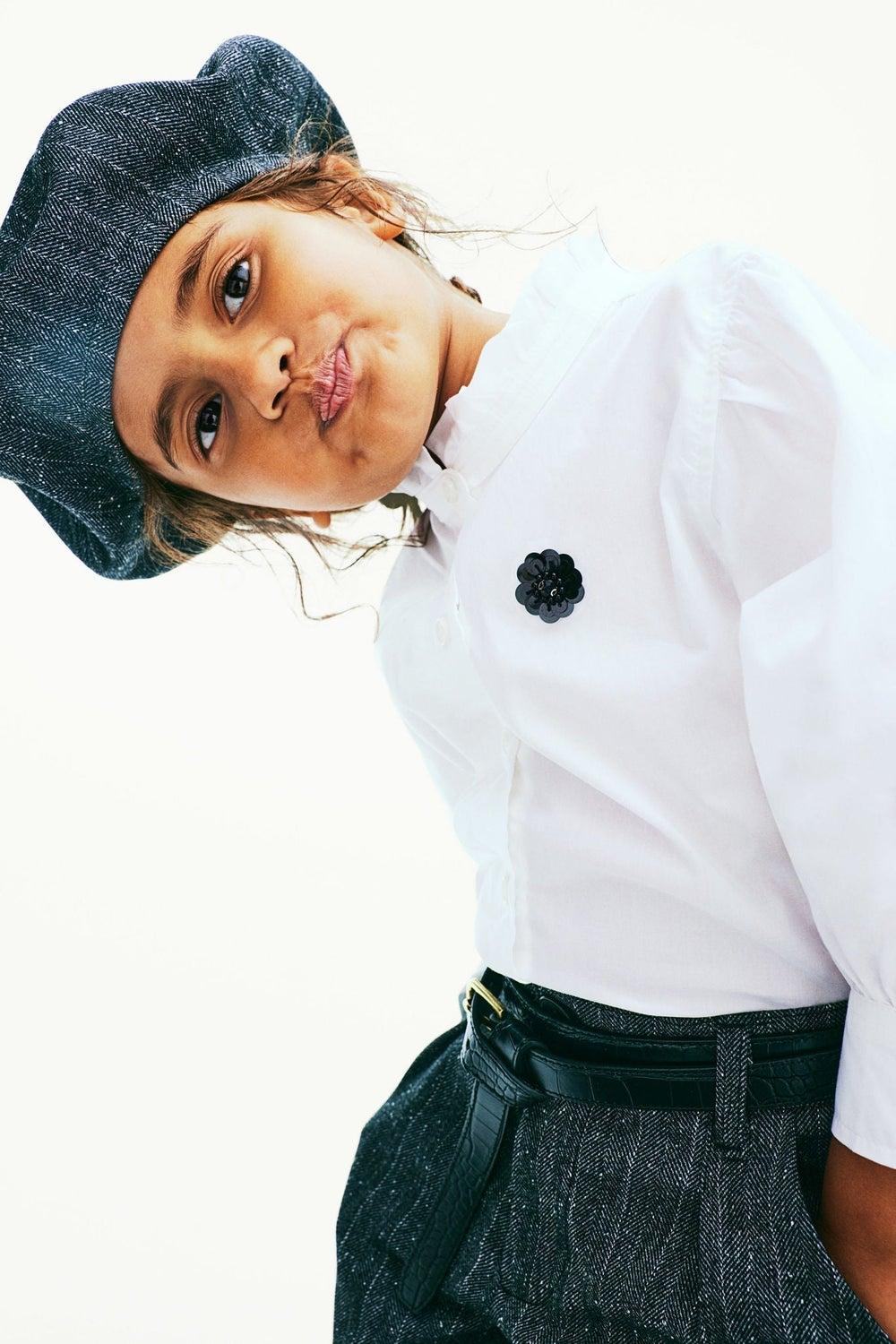 Girls Frill-Collar Cotton Blouse with Sequin Detail - Image 1