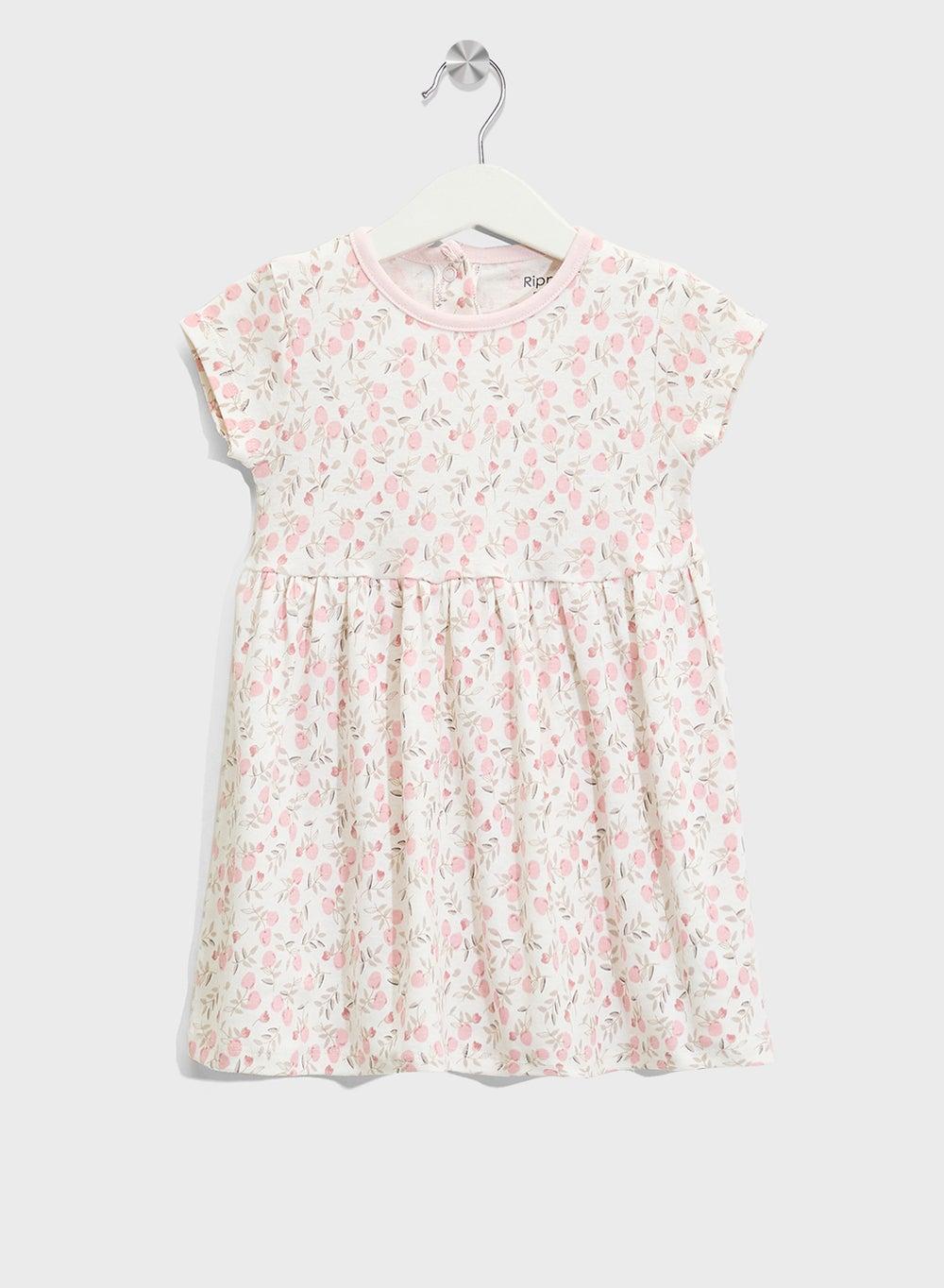 Girls Floral Cotton Dress with Short Sleeves - Image 1