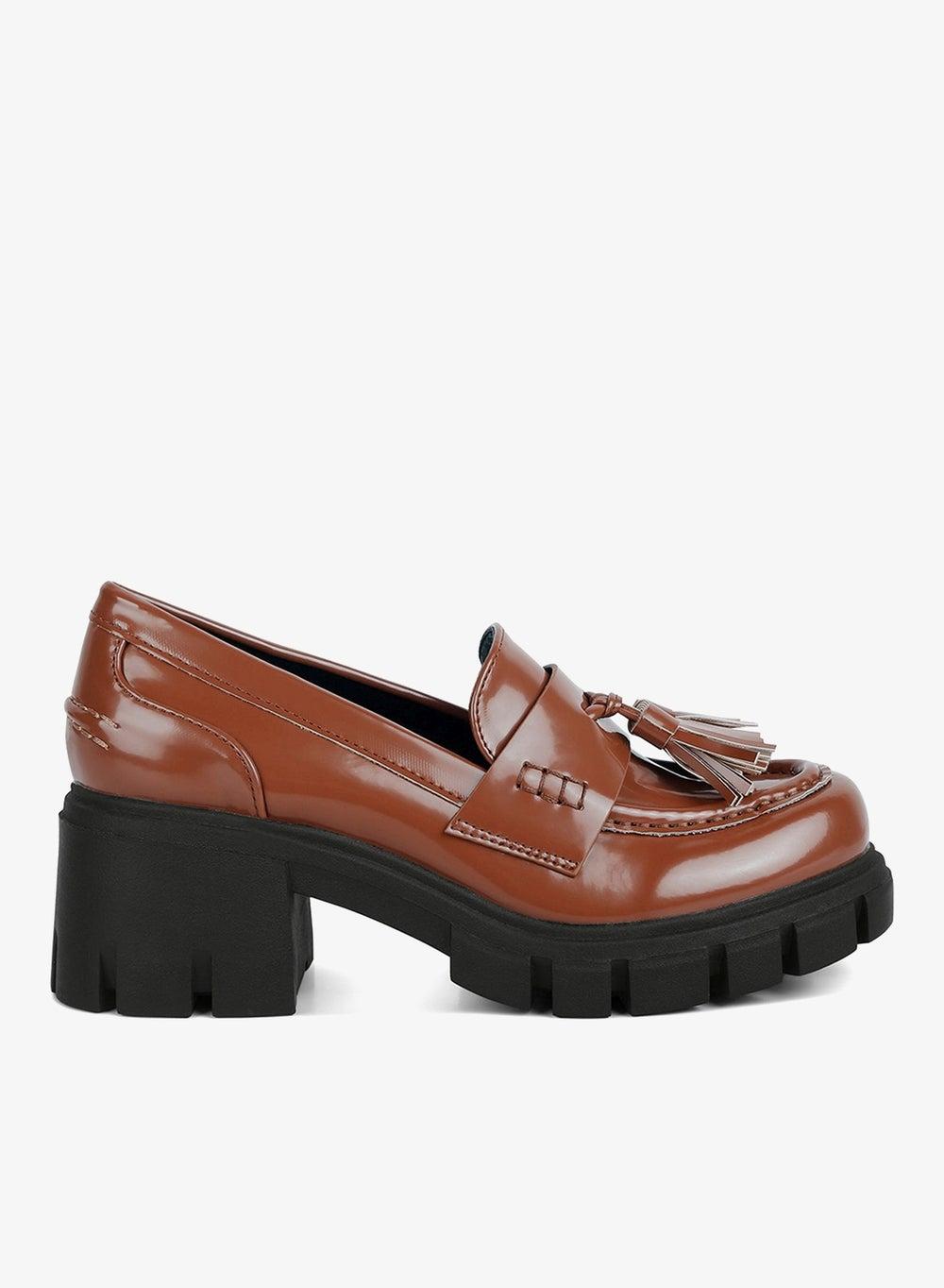 Tan Tassel Detail Chunky Loafers - Image 1
