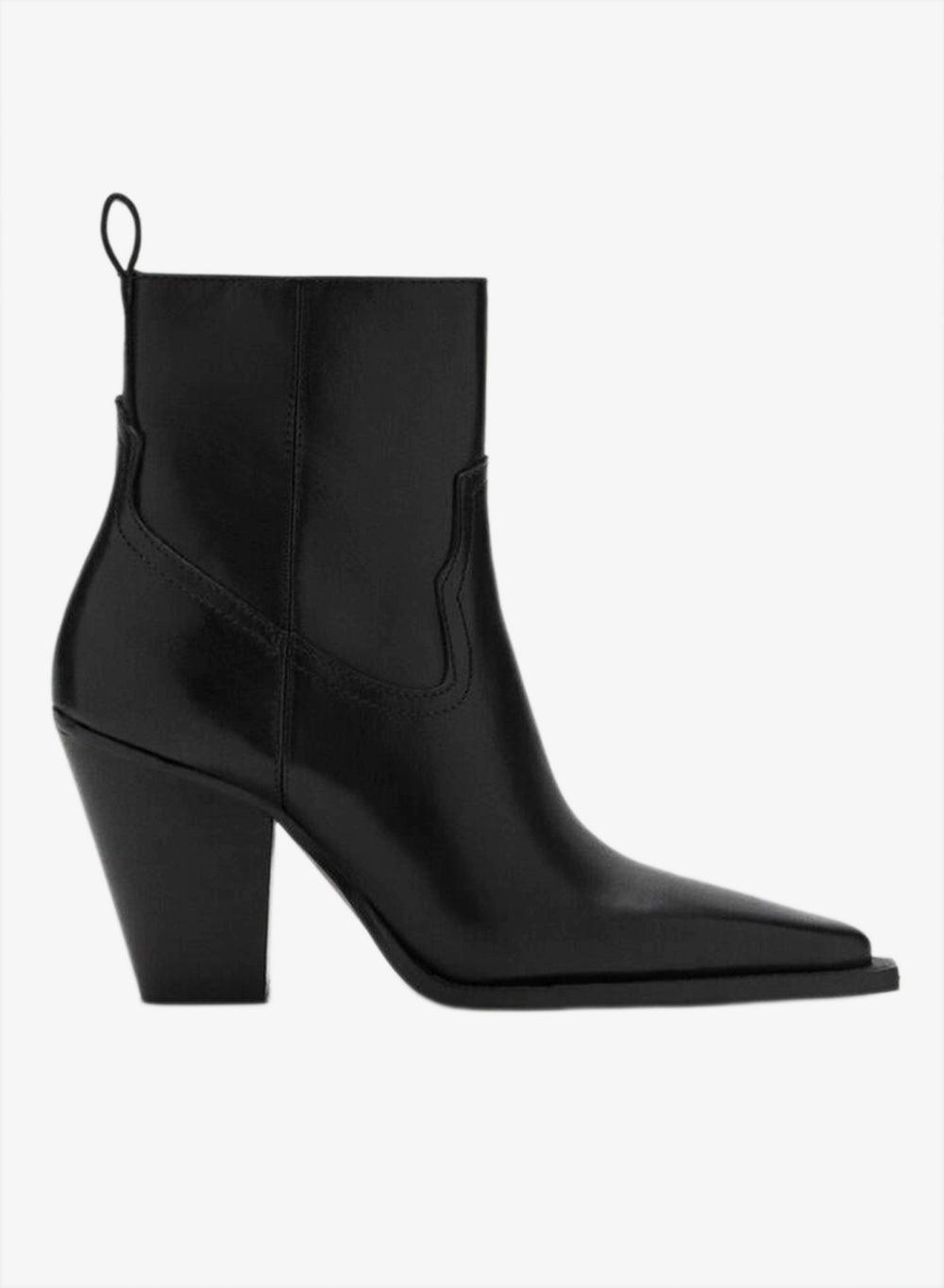 Leather Ankle Boots with Pointed Toe and Block Heel - Image 1