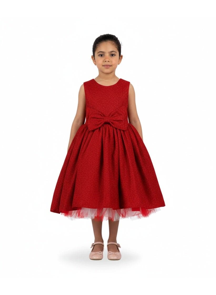 Red Bow Front Girls Party Dress - Image 1
