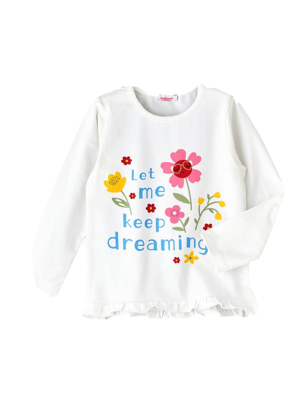 Girls' White Long Sleeve Graphic Print Top - Image 1