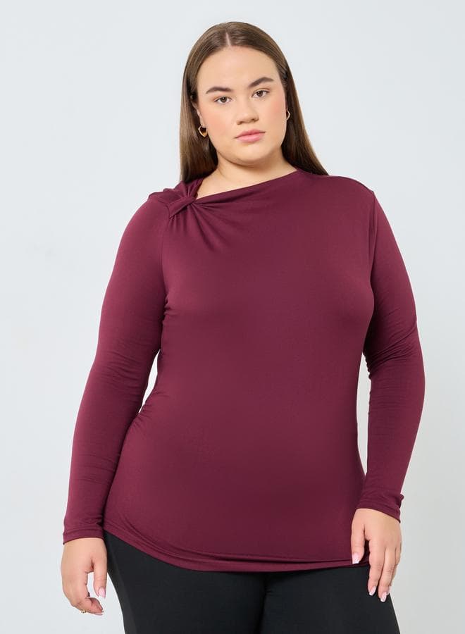 Styli Burgundy Plus Size Top with Asymmetrical Neck - Image 1