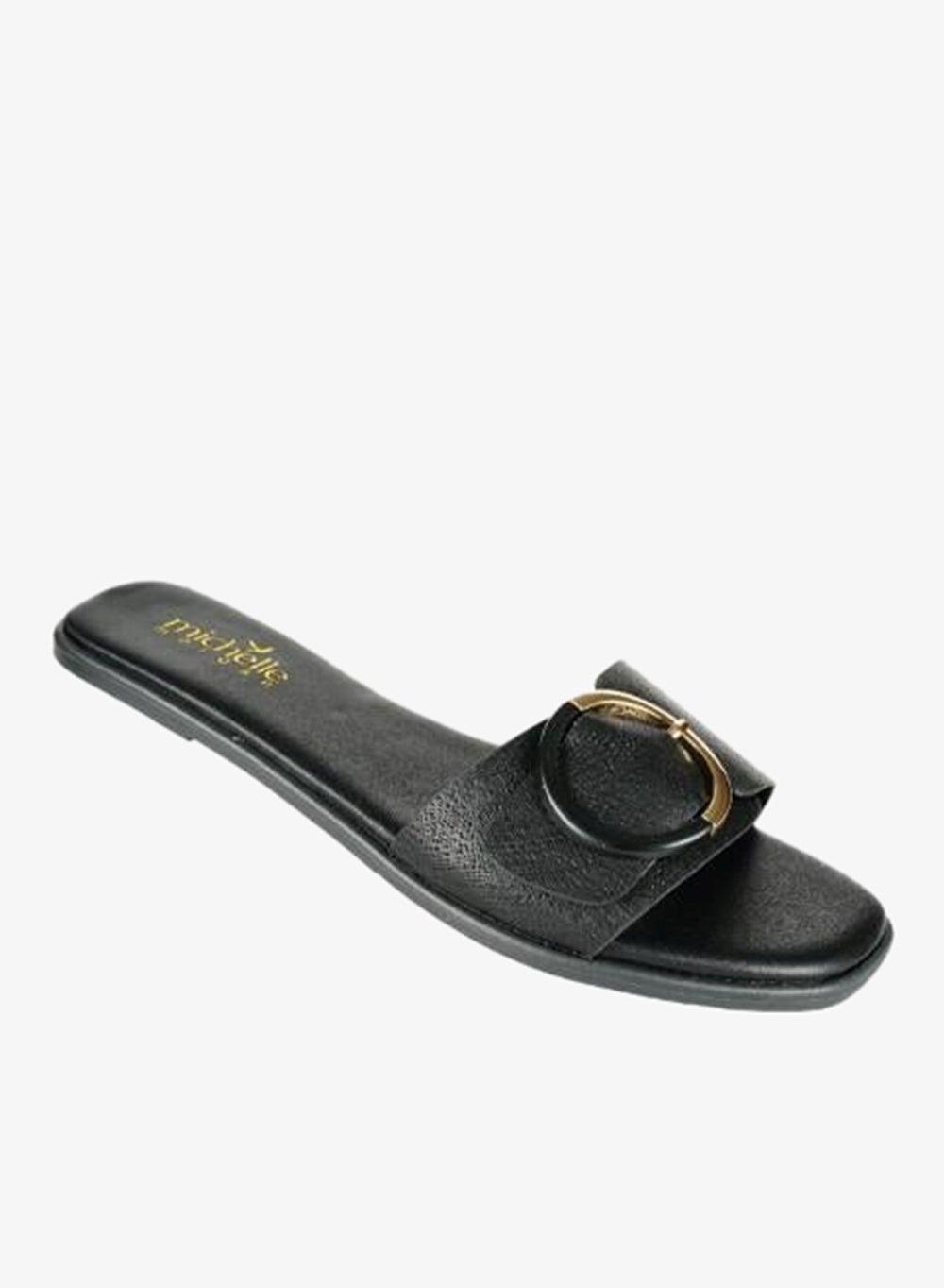 092-2780 Michelle Morgan Black Flat Heel Mule Sandals - Image 1