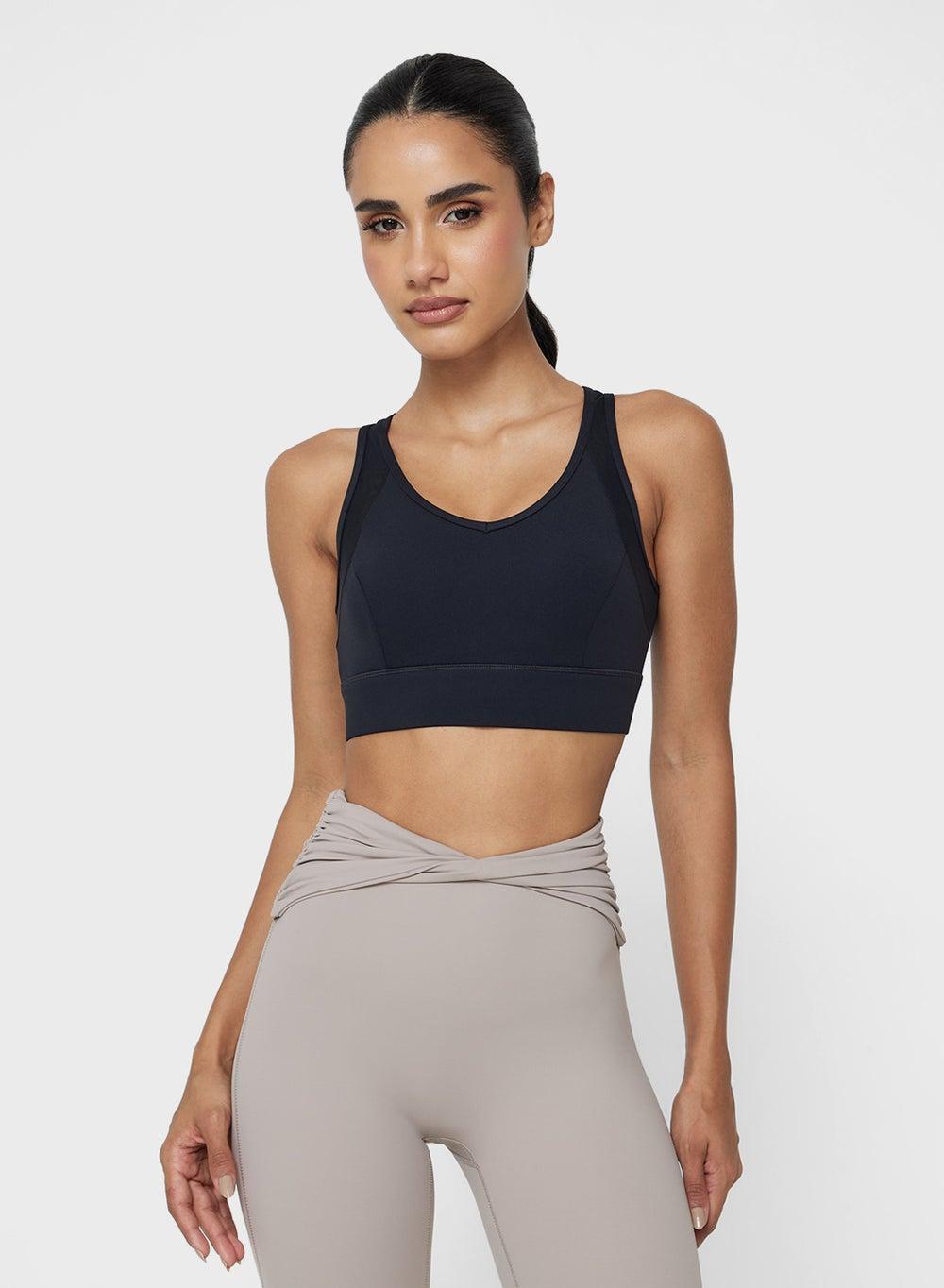 Mesh Panel Sports Bra with Back Clasp - Image 1