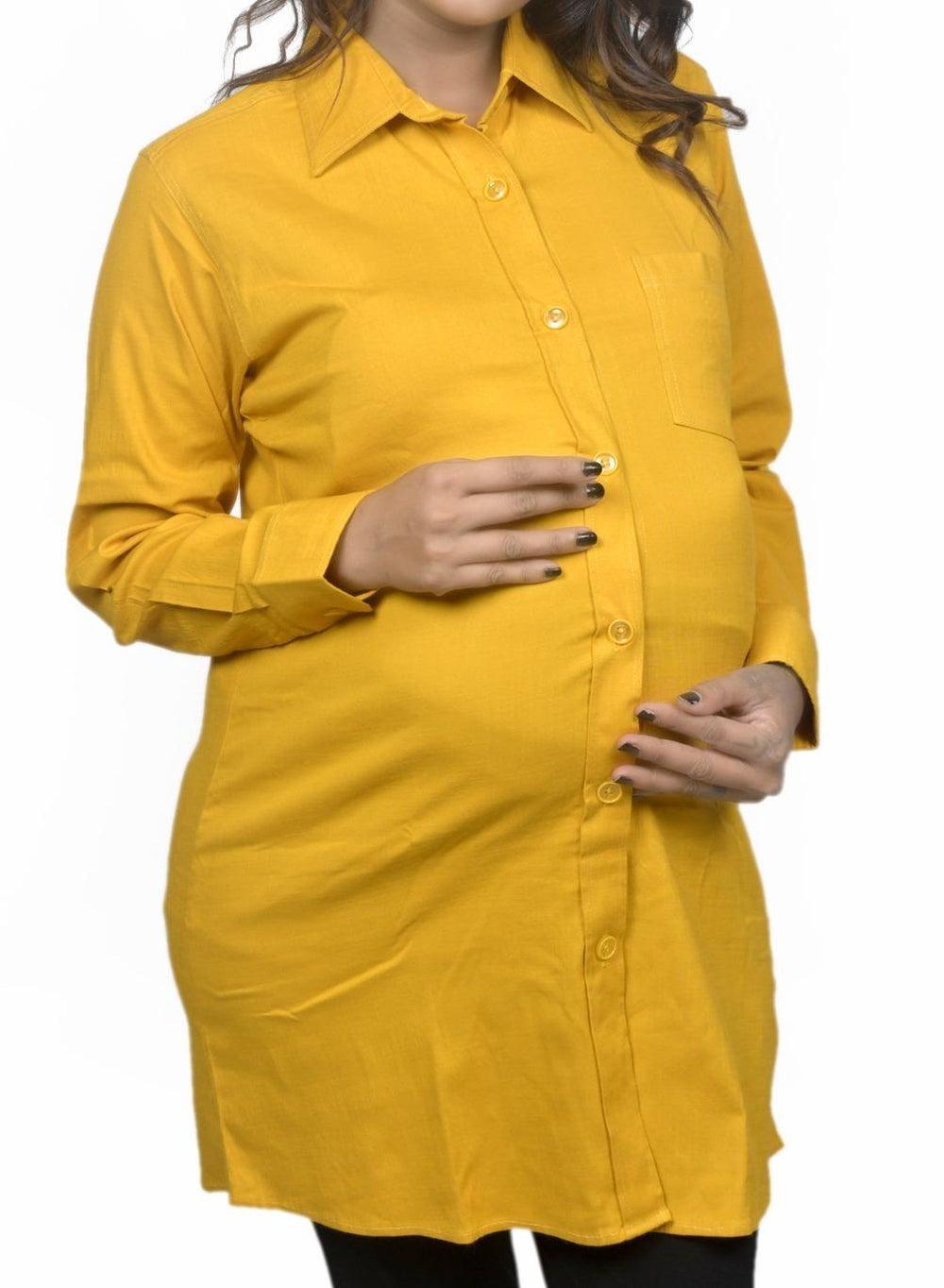 Long Cotton Lycra Denim Maternity Shirt - Image 1