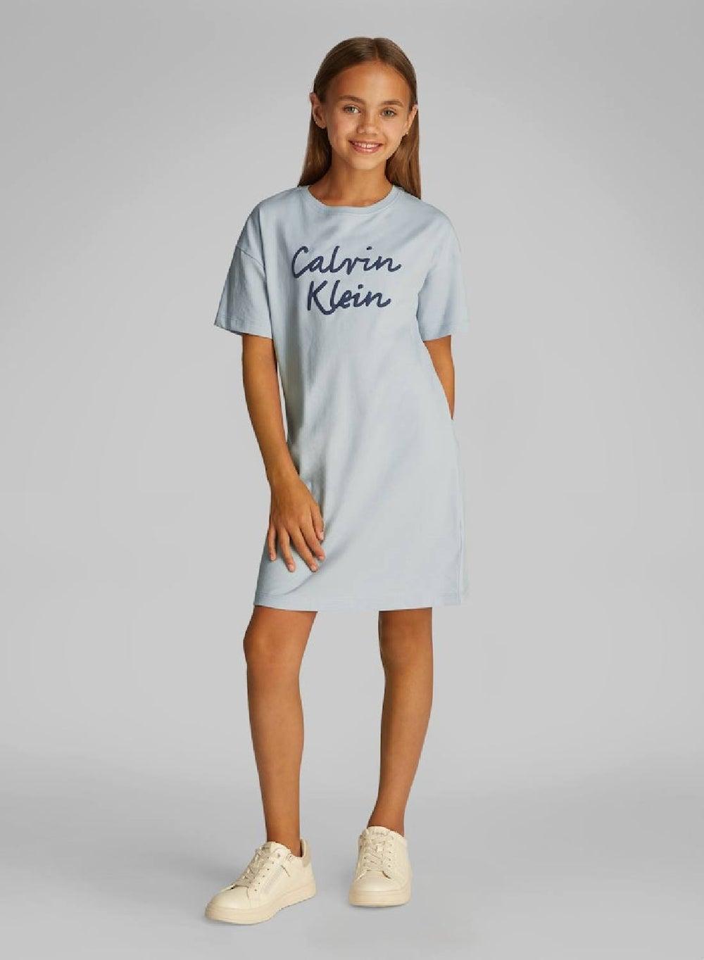Light Blue T-Shirt Mini Dress for Girls - Image 1