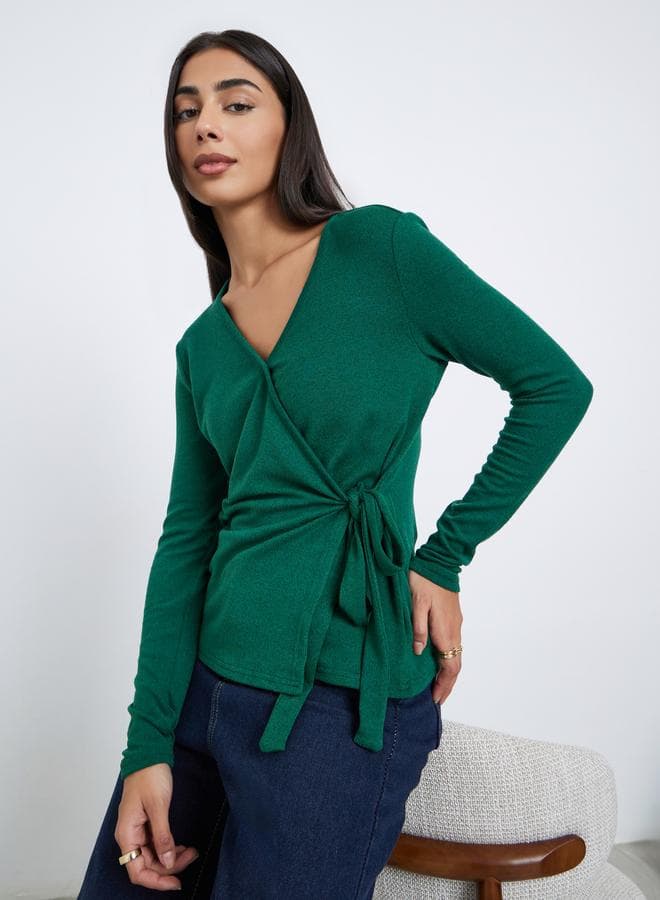 Styli Green Long Sleeve Knitted Wrap Top - Image 1