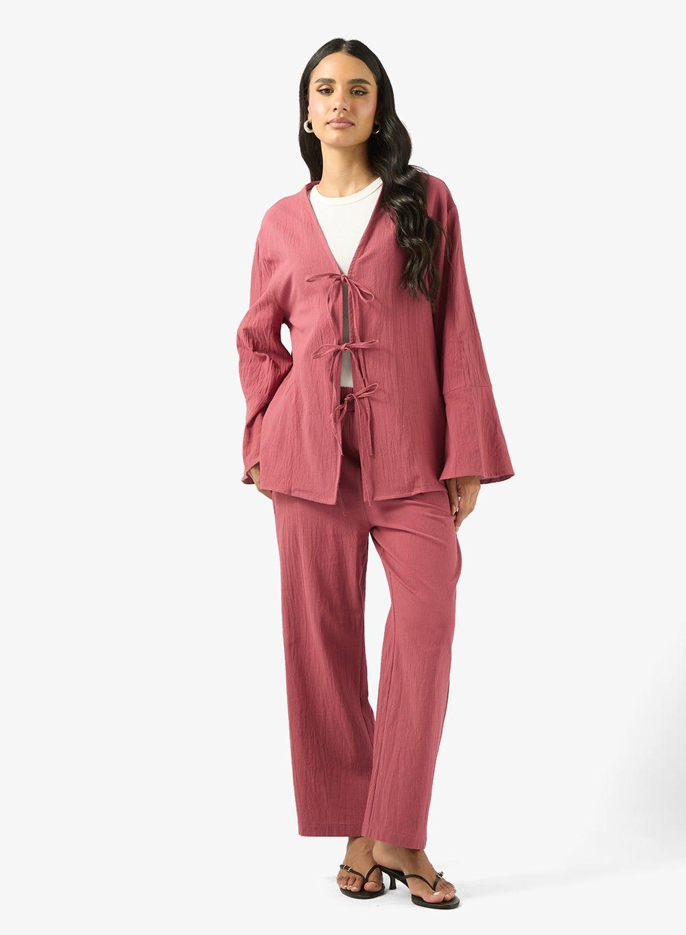 Relaxed Fit Tie-Up Top & Pant Set - Image 1