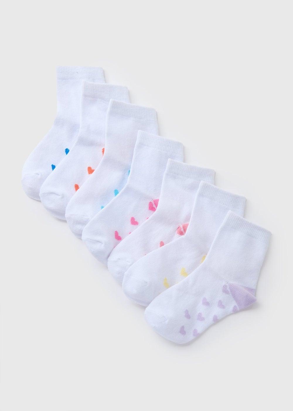 7 Pack Girls White Heart Everyday Socks - Image 1