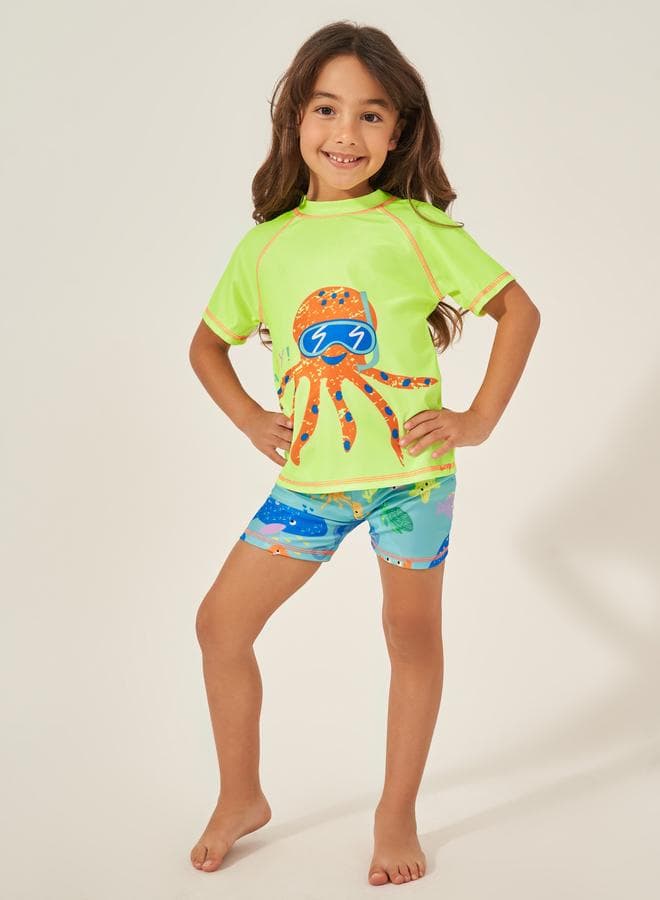 Kids Multicolor Octopus Graphic Swimwear - Image 1