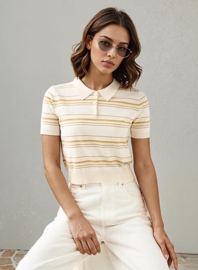 Lee Cooper Striped Polo T-Shirt for Women - Image 1