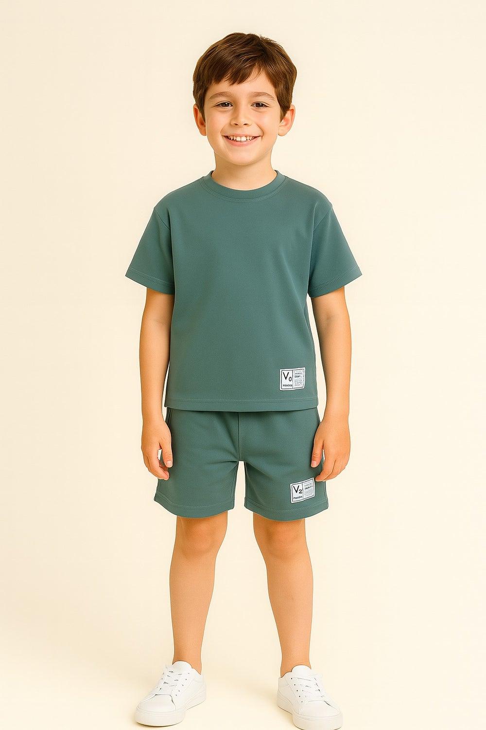 Boys Cotton Interlock Tee and Shorts Set Sage Green - Image 1