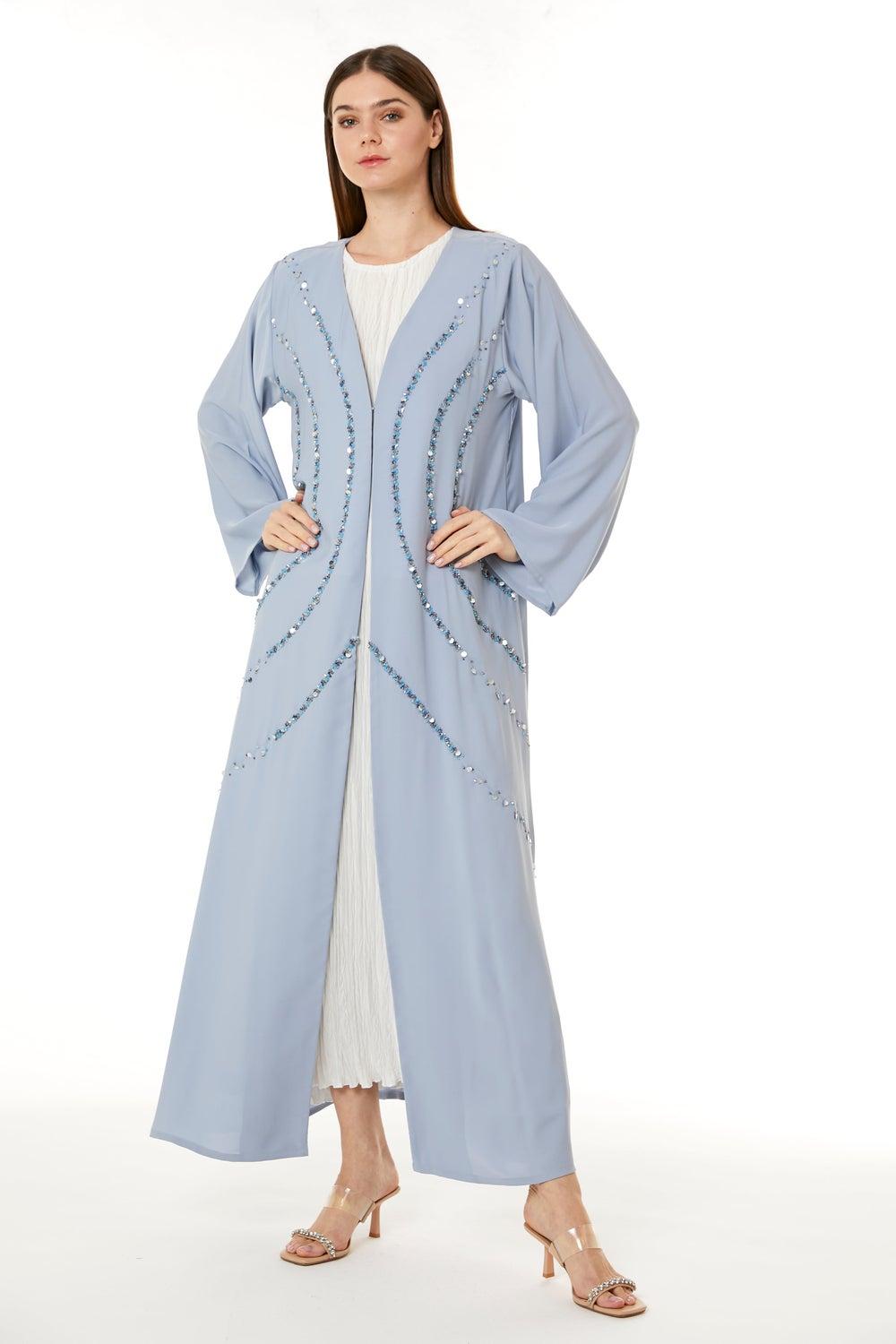 Embellished V-Neck Abaya for Elegant Modest Dressing - Image 1